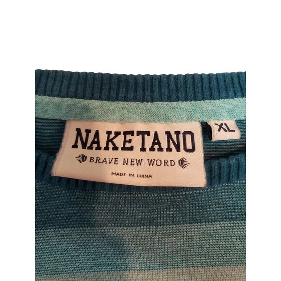 Naketano Men's Jumper Teal Blue Stipe Cotton Crew Neck Sweater XL - Picture 4 of 8